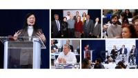 Collage of photos of speakers and audience members